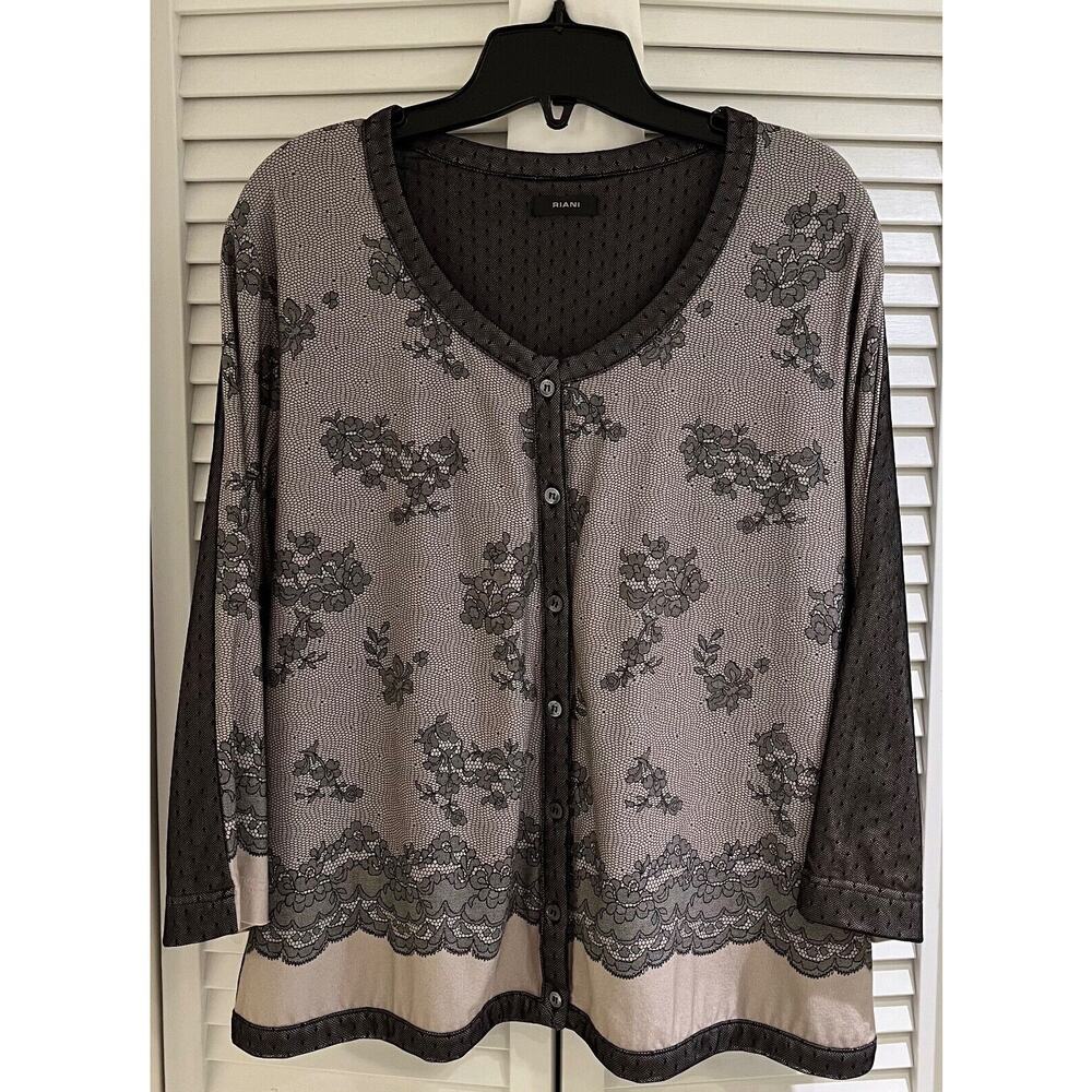 Riani Women's S/S Viscose Blend Blouse Size 14 Gray w/Black Floral A+